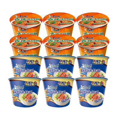 康师傅 经典香辣牛肉面104g/桶+鲜虾鱼板面102g/桶 混合口味12桶 整箱装