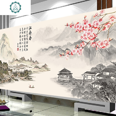 钻石画满钻客厅风景新中式钻石十字绣江南春大气山水2019新款大幅封后异形钻+炫彩魔方钻200x75cm满钻