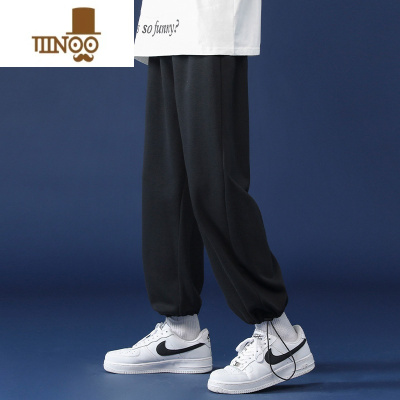 YANXU潮牌宽松阔腿直筒裤子男士秋季潮流百搭休闲裤纯色简约束脚长裤男