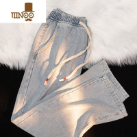 YANXU直筒牛仔裤男九分松紧腰青少年学生百搭潮流ins潮牌港风宽松裤子