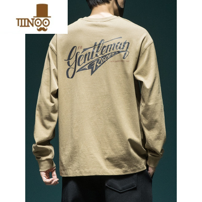 YANXU260g长袖T恤男宽松大码美式潮牌印花加肥加大内搭打底衫