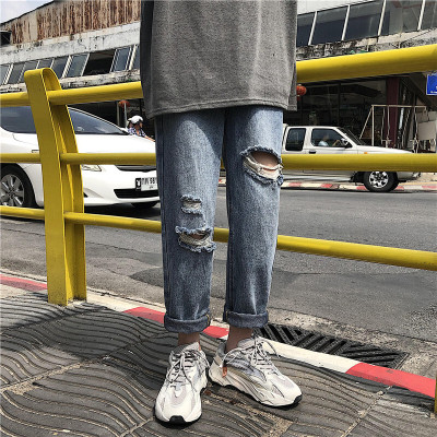 梵克公牛做旧牛仔裤男常规潮流韩版百搭九分老爹裤子春季2020年新款潮蓝色默认颜色S