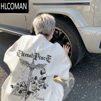 HLCOMAN十字架玫瑰印花短袖t恤男款夏季美式高街潮流宽松半袖男