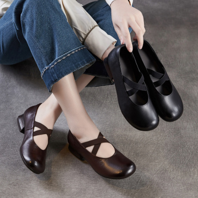 2026春夏季新款法式复古玛丽珍小皮鞋头层牛皮浅口女粗中跟单鞋