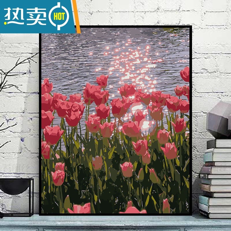 敬平郁金香花朵数字油画diy风景填充油彩ins田园手工填色装饰挂画装饰