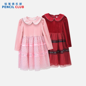 [福利]铅笔俱乐部童装2025秋冬新款女童连衣裙中大童金丝绒网纱裙子儿童百搭