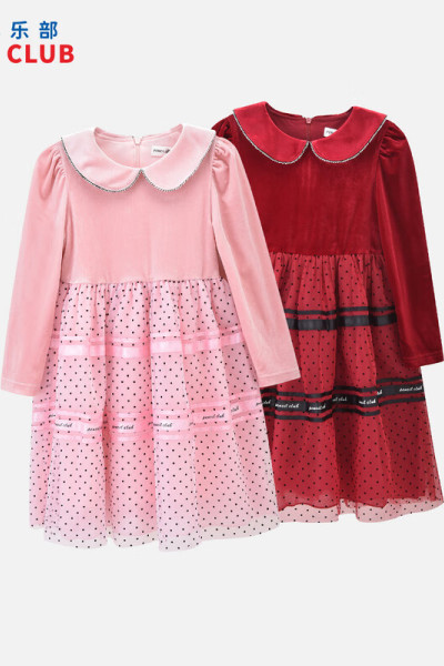 [1件3折]铅笔俱乐部童装2025秋冬新款女童连衣裙中大童金丝绒网纱裙子儿童百搭