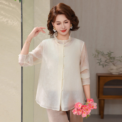 中式妈妈装上衣女40-60岁轻薄款女装中老年人衣服气质简约中年装