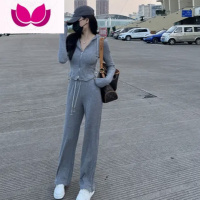 七斓时尚链条连帽长袖纯欲风运动休闲套装女新款高级感炸街套