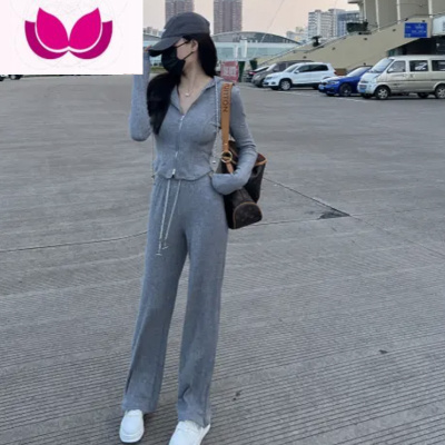 七斓时尚链条连帽长袖纯欲风运动休闲套装女新款高级感炸街套