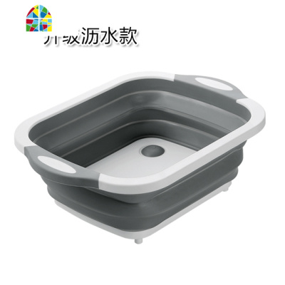 多功能可折叠水厨房洗菜篮 加厚塑料水果篮洗菜盆 FENGHOU 洗菜切菜二合一