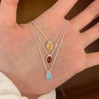 纯银天然海蓝宝黄水晶项链不掉色永久可水洗锁骨链女高级感送女朋友老婆情人节七夕生日礼物