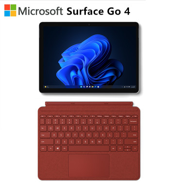 [配原装波比红键盘]微软Surface Go4 10.5英寸 二合一平板电脑 亮铂金 N200 8G 256G 人脸识别 学生平板 轻薄笔记本