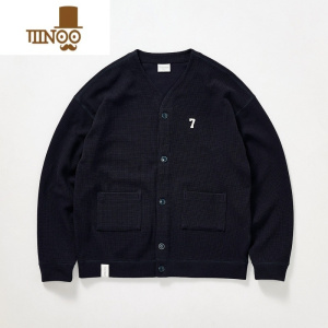 YANXU华夫格开衫男纯色V领毛衣男潮牌针织衫情侣装外套