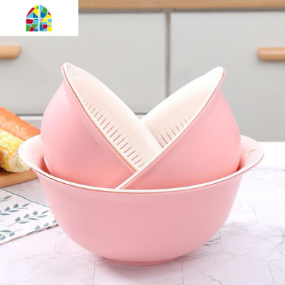 双层洗菜篮加厚厨房沥水篮子客厅家用水果盘漏盆 FENGHOU i[新加厚双层]时尚苹果绿双层小号