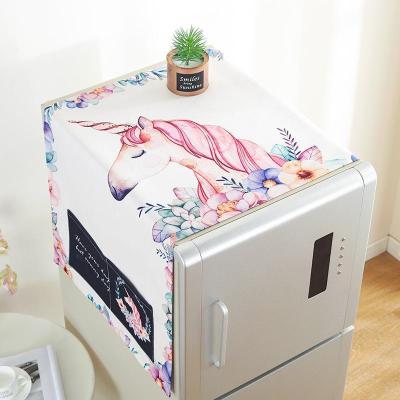 北欧风格滚筒洗衣机罩盖布单开双开冰箱盖巾防尘罩棉麻布艺 独角兽 单开门冰箱盖巾(55*140cm)