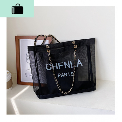 2020新款潮大包包链条手提包大容量女网红时尚腋下包夏天网纱包NEW LAKE 黑色女士单肩包