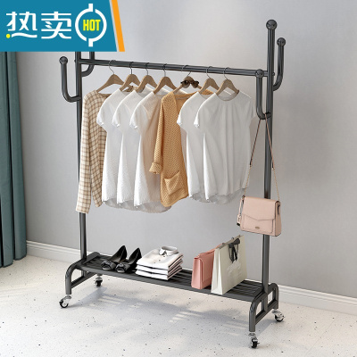 敬平轻奢衣帽架落地卧室家用衣架置物架客厅简约现代晾挂衣架移动带轮 黑色150高172配2.0轮子晾晒架