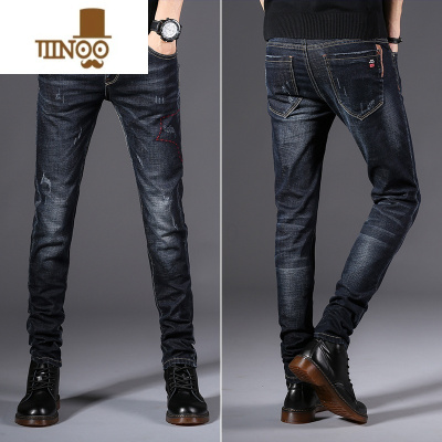 YANXU牛仔裤男士修身小脚2023新款广州新塘黑色直筒裤子男休闲长裤