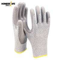 好员工 PE-104麻灰防切割+pu涂掌防切割手套10双