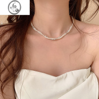 JiMi高级感叠戴双层小米珠珍珠项链轻奢碎银几两锁骨链2023年新款颈链