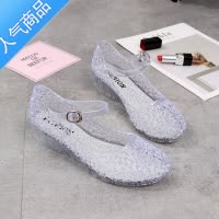 SUNTEK水晶凉鞋亲子新款百搭防滑耐磨果冻中空包头透明粗坡跟女鞋子2020