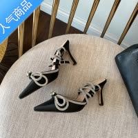 SUNTEK巨美自留!超A版~网红水钻蝴蝶结细跟包头凉鞋ins名媛尖头高跟鞋