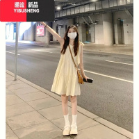 YIBUSHENG多巴胺穿搭法式无袖挂脖连衣裙女装季海边度假a字裙短裙子吊带