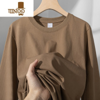 YANXU复古咖啡色220g长袖t恤秋季宽松舒适百搭款男女休闲上衣