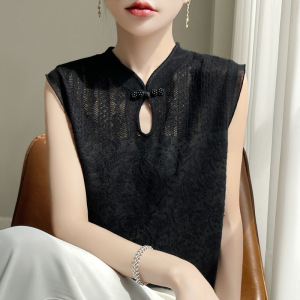 性感蕾丝吊带背心女春夏时尚新款半高领打底衫花纹镂空上衣潮_1