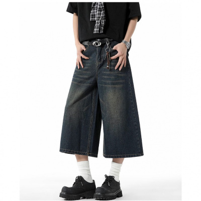 美式夏季薄款复古水洗宽松阔腿七分牛仔中裤_121