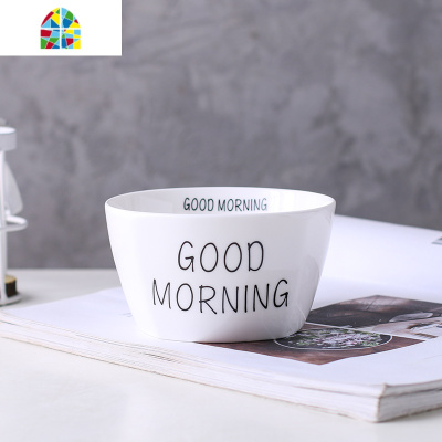 陶瓷碗日式方碗 创意吃米饭碗家用可爱字母天气汤碗沙拉碗甜品碗 FENGHOU 雨天(4.5英寸方碗)