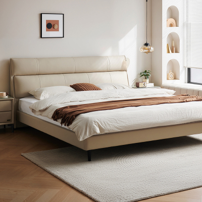 全友家居真皮床现代简约头层牛皮主卧大床分段靠包双人床皮艺床