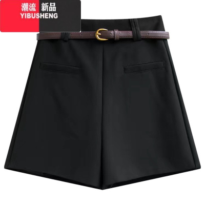 YIBUSHENG韩版设计感时尚百搭高腰显瘦西装短裤阔腿裤休闲裤靴裤女配皮带
