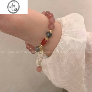 JiMi草莓晶粉色水晶手链女ins轻奢小众精致简约百搭气质闺蜜手串 草莓晶手串