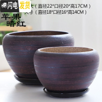 三维工匠花盆陶瓷大号中国风带托盘家用简约个性创意绿萝多肉花盆 苹果暗红(特大.大号)套二 大花盆容器