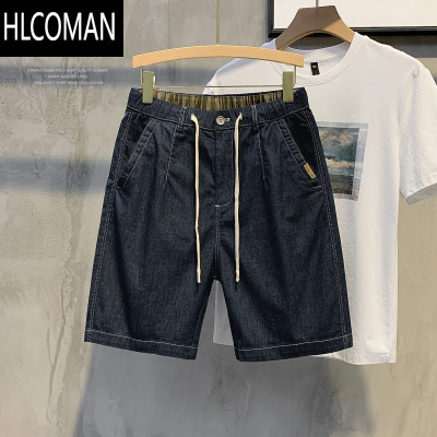 HLCOMAN 帅气口袋装饰工装牛仔短裤男夏季超火抽绳中裤复古五分裤子