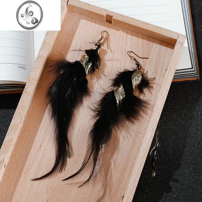 JiMi民族风波西米亚长款羽毛气质流苏个性百搭小众设计高级耳环耳饰女