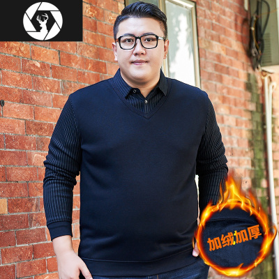 HongZun大码冬装毛衣加绒加厚男装保暖假两件针织衫胖子宽松肥佬加肥加大毛衣