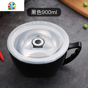 封后304不锈钢日式泡面碗 带盖大号饭盒面碗学生宿舍饭碗单个碗筷套装 FENG 升级款可注水黑色[(800ML)餐具+袋