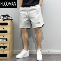 HLCOMAN字母刺绣美式复古休闲短裤男宽松直筒运动高街痞帅五分裤卫裤夏季
