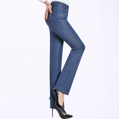 迪鲁奥(DILUAO)新款女装2019年秋季款高腰涂层牛仔布裤女显瘦喇叭裤大码涂层牛仔布裤中老年胖mm裤子 DL6605