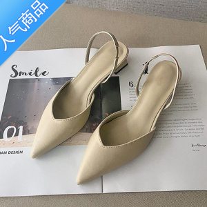 SUNTEK鞋子女2023新款春夏季中跟单鞋女尖头粗跟仙女风百搭高跟包头凉鞋