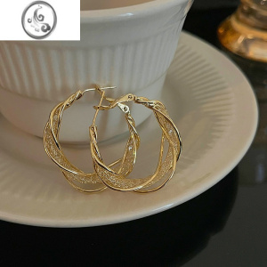 JiMi小众设计高级感扭曲镂空耳环女夏2022年新款潮轻奢ins风耳圈耳饰 金色333