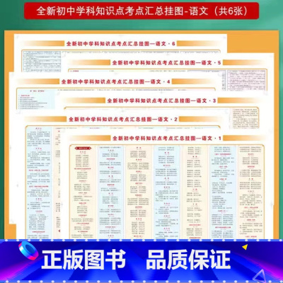 语文[挂图6张] 初中通用 [正版]小四门必背知识点挂图 初中知识点考点汇总挂图语文数学英语物理化学政治历史全套地理生物