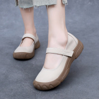 春秋真皮女单鞋软底真皮休闲女鞋魔术贴妈妈鞋复古厚底四季鞋