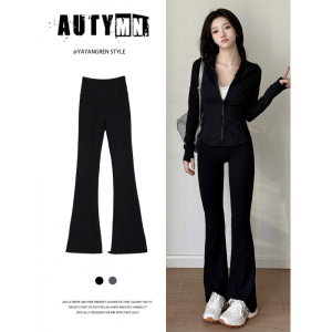 黑色喇叭裤女新款春秋高腰修身显瘦小个子夏季鲨鱼瑜伽微喇裤