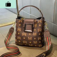 包包女包新款2020春夏百搭时尚印花宽带复古水桶包单肩斜挎手提包NEW LAKE 咖啡色女斜挎包