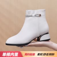 秋新款真皮个性中跟短靴侧拉链女头层牛皮软底大码百搭单靴子