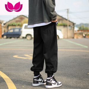 七斓日系复古裤子男春季高街拼接束脚工装裤新款潮牌宽松百搭休闲裤